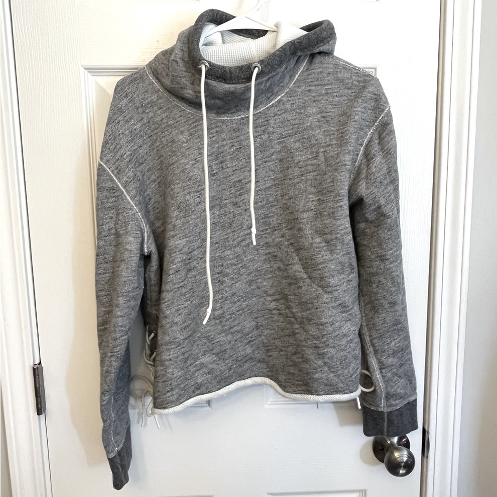 Rag & Bone Raw Edge Hoodie Sweatshirt Gray Large